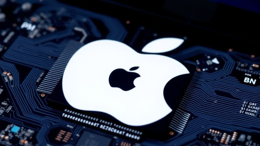 Apple logo displayed on a MacBook Pro screen during a product demonstration