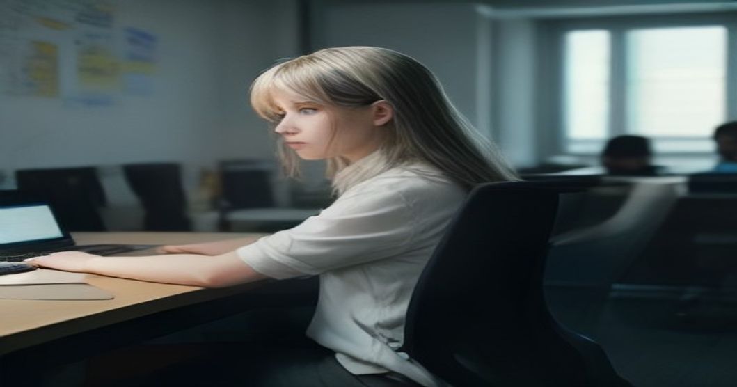 Illustration of an office worker collaborating with AI tools on a complex project.
