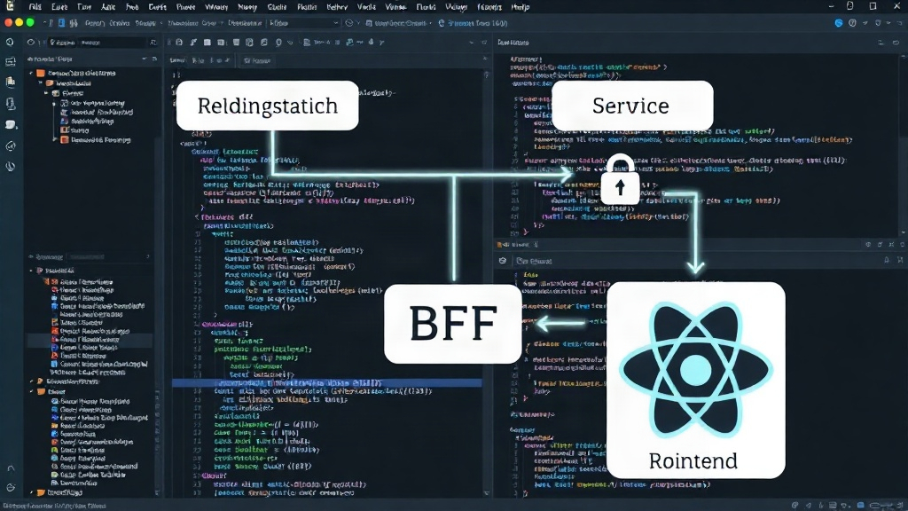 Diagram showing the flow of data from backend services to BFF and then to the React frontend.