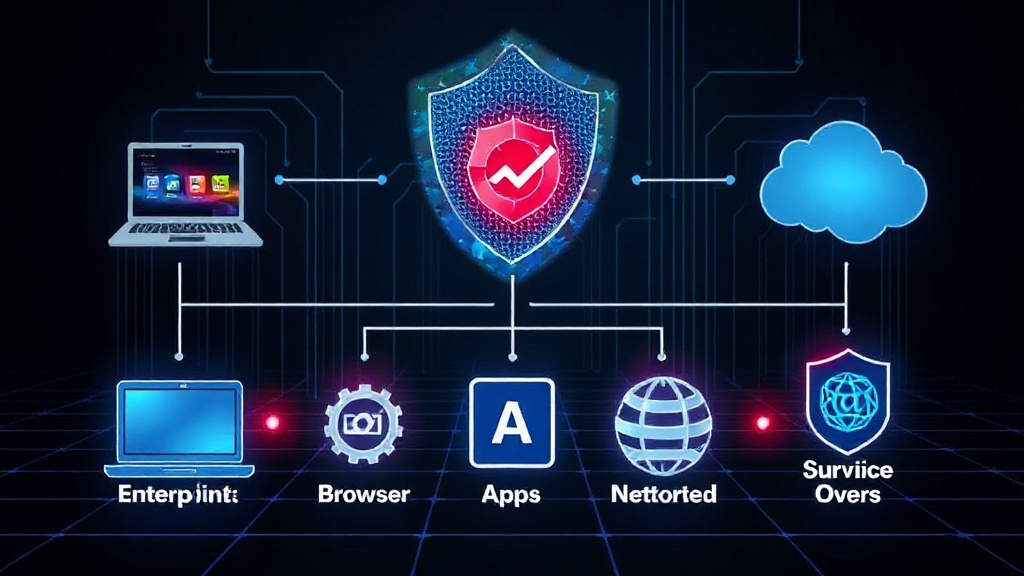 Diagram showing data flow from enterprise endpoints through browsers to cloud apps and AI services