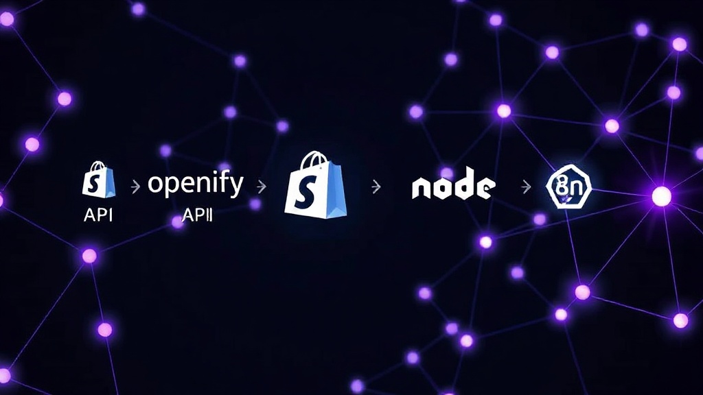 Diagram showing the integration of OpenAI API, Node.js, Shopify API, and n8n for the chatbot.