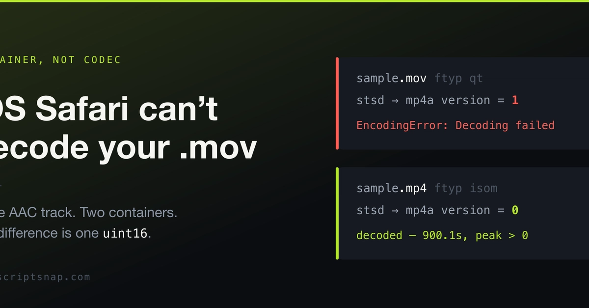 iOS Safari Fails to Decode .mov Files Due to 2-Byte Container Issue