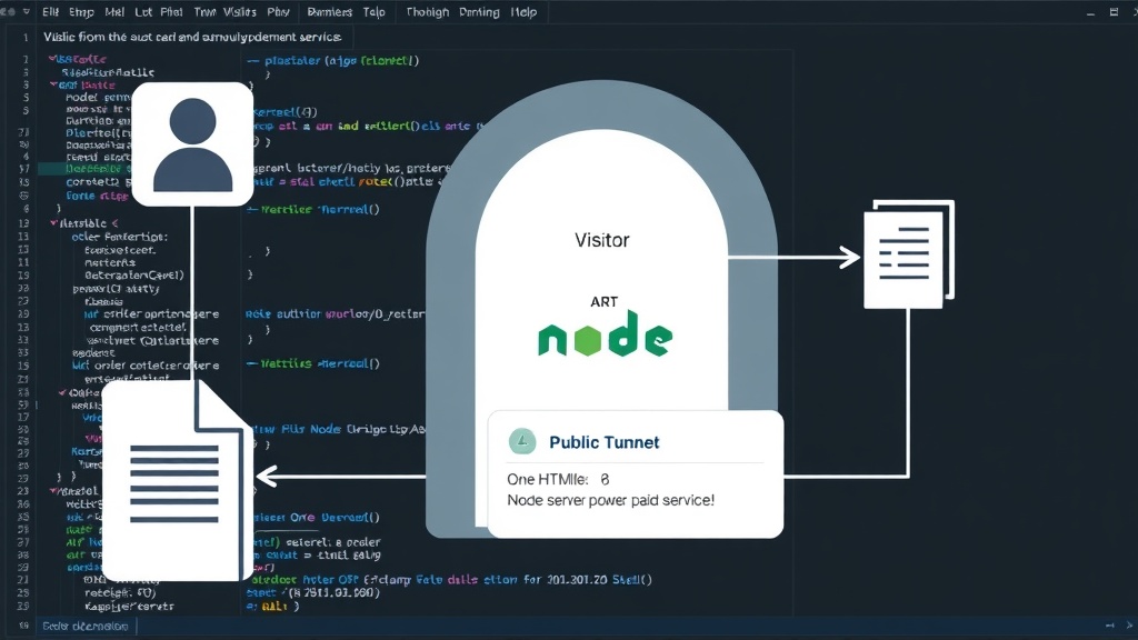 Diagram showing visitor, public tunnel, Node server, HTML, Stripe, and order acknowledgement flow