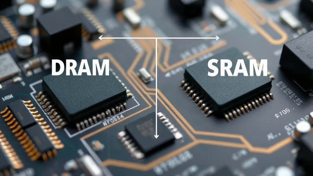 A diagram illustrating the fundamental difference between DRAM capacitor cells and SRAM flip-flop circuits.