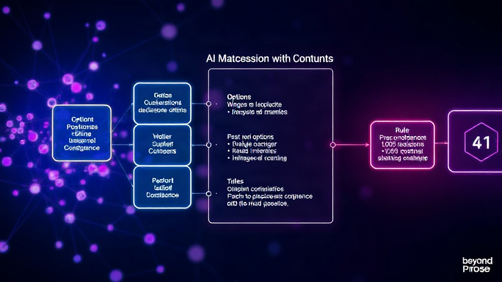 Diagram illustrating structured AI decision output with options, rules, and confidence scores