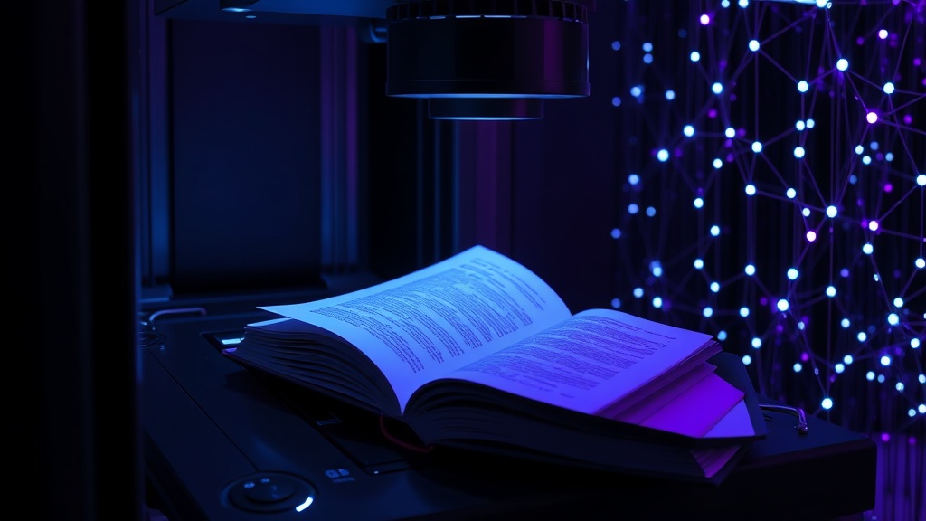 Industrial scanner processing book pages for AI data ingestion