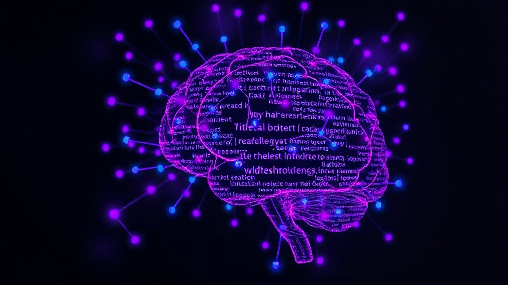 An abstract visualization of AI-generated text data overwhelming a human brain icon.