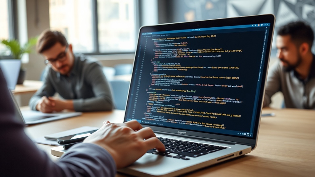Developer deleting lines of code on a laptop screen