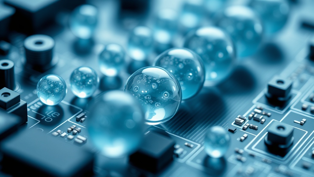 Microscopic view of carbon-capped silica spheres in a liquid medium