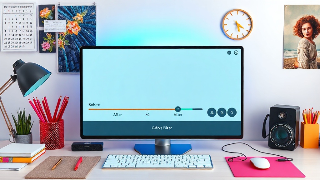 UI mockup showing a before-and-after slider for comparing AI edited images