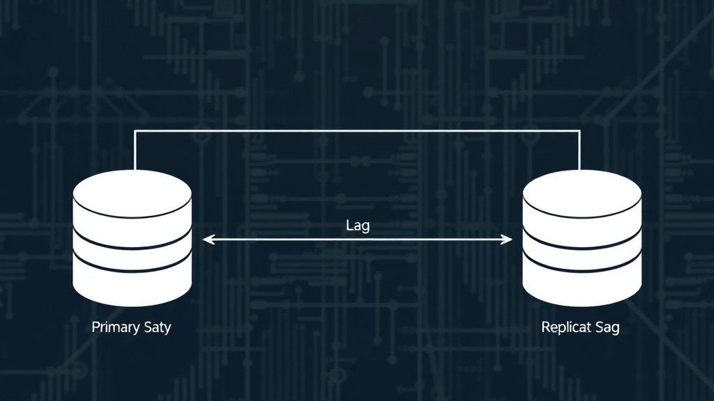 Diagram illustrating database failover from primary to replica with a lag