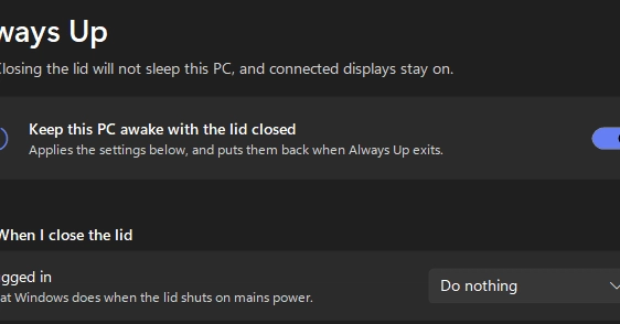 New Windows App 'Always Up' Keeps Coding Agents Running With Laptop Lid Closed