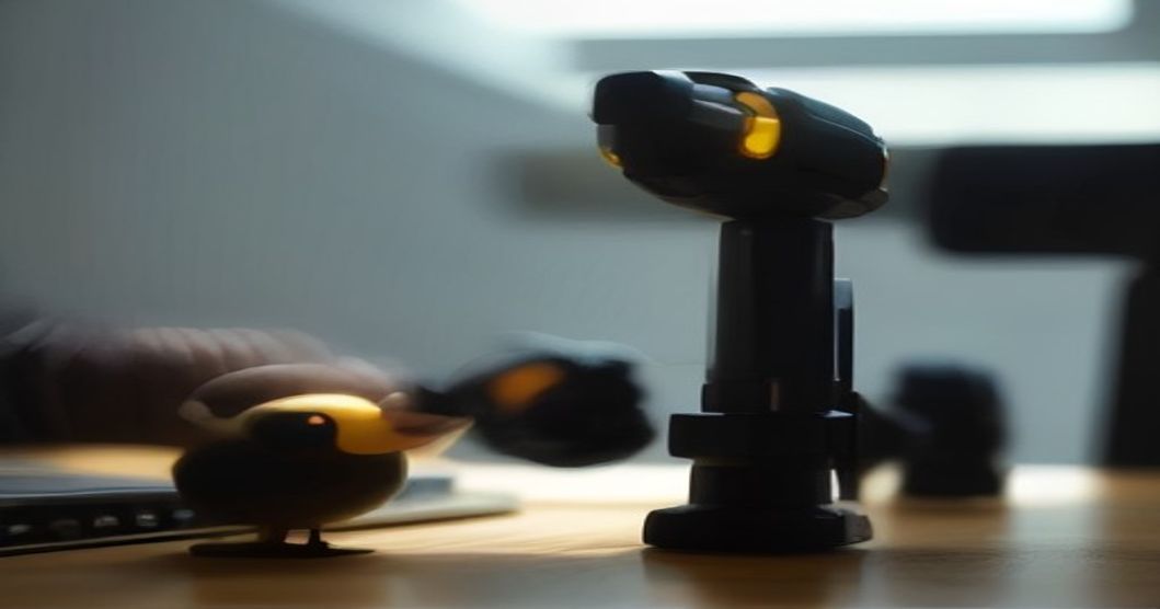 A close-up view of the Microduck robot's articulated leg joints and servo motors
