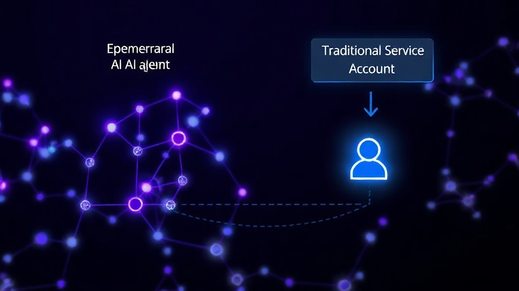 Diagram illustrating the lifecycle of an ephemeral AI agent vs. a traditional service account
