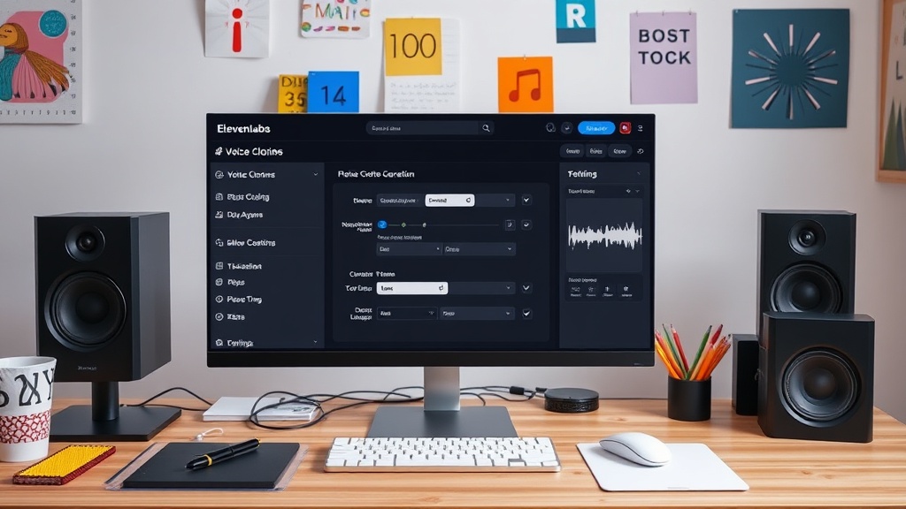 ElevenLabs interface showing voice cloning and audio generation settings