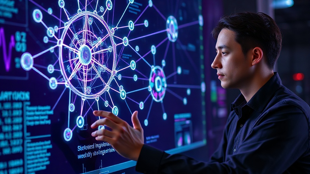 Developer interacting with an LLM interface, visualizing complex data structures.