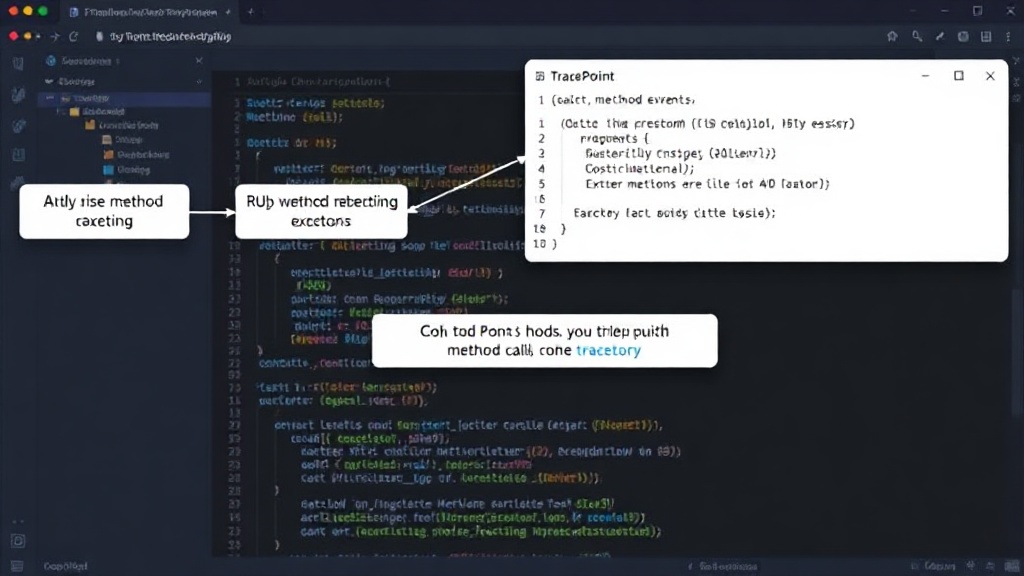 Diagram showing Ruby TracePoint hooking into various program events like method calls and exceptions