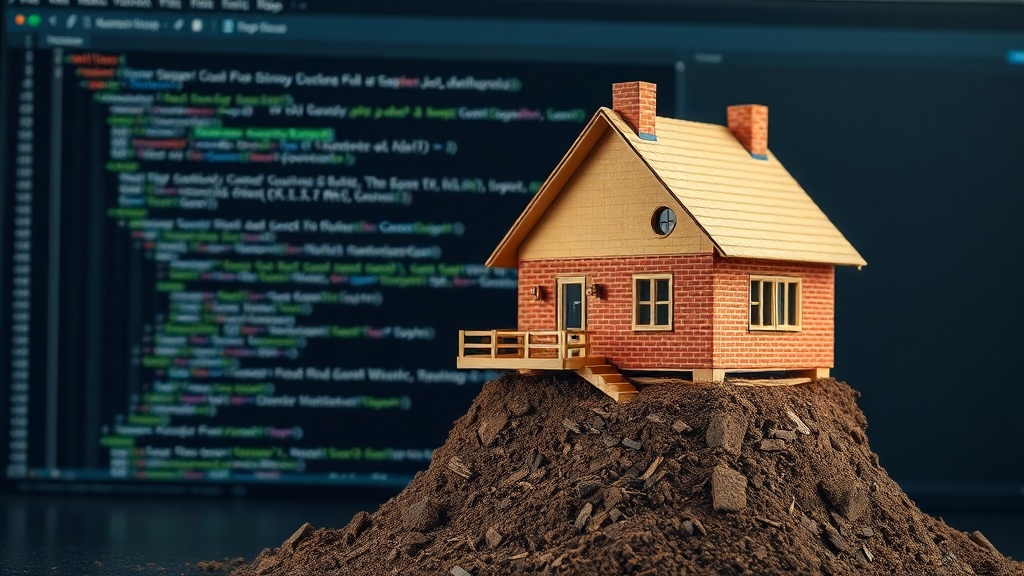 A visual metaphor of a house being built on a shaky foundation