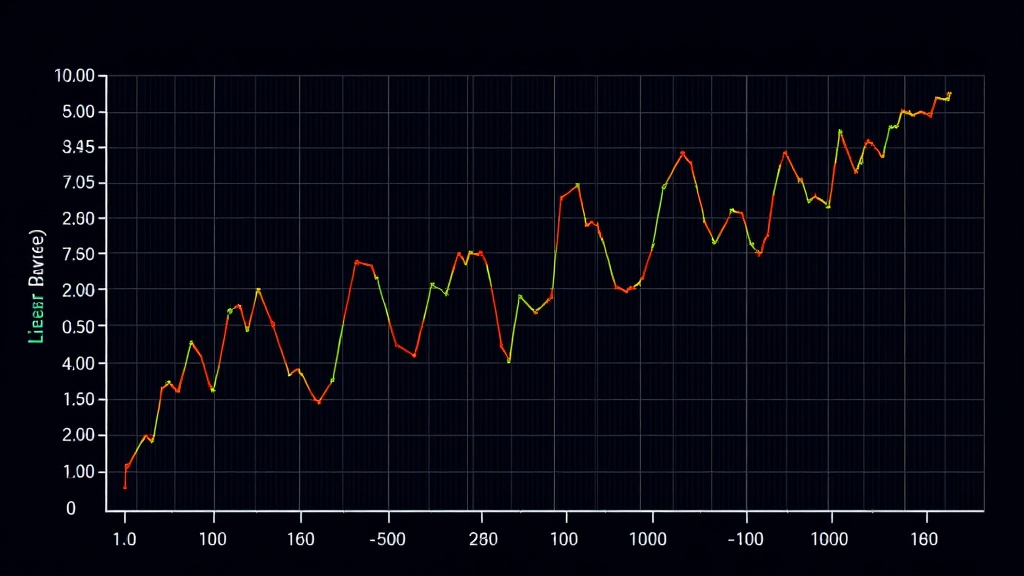 A visual representation of an overfitted linear regression model with a complex, wiggly line.