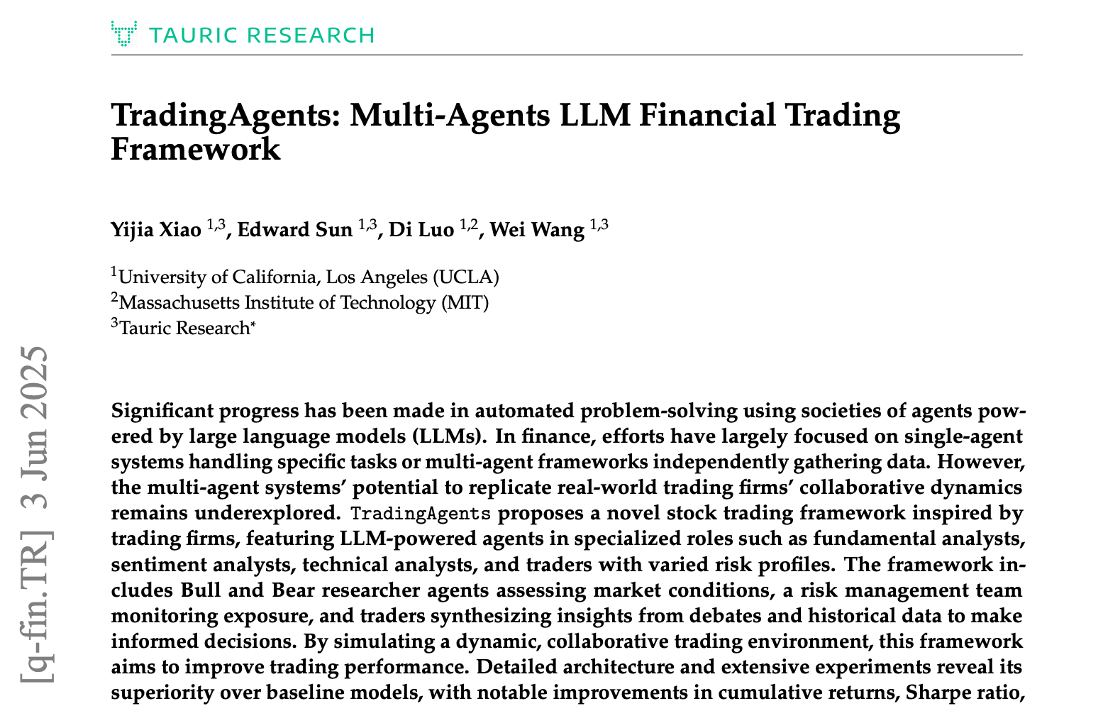 Multi-Agent LLM Framework Targets Algorithmic Financial Trading