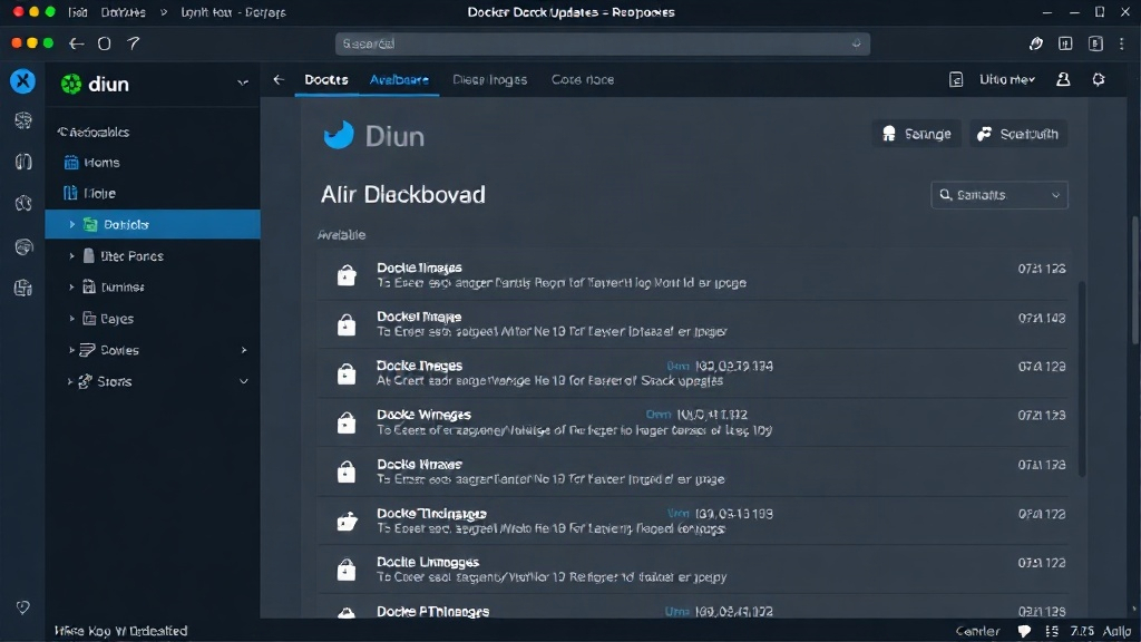 Diun dashboard showing available Docker image updates for a user's stack