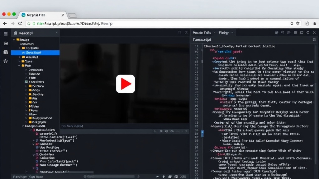 Rescript browser interface showing video playback alongside an editable transcript