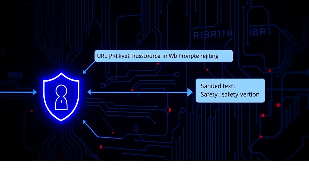 Diagram showing an AI agent sending a URL to TrustSource API and receiving sanitized text with a safety verdict.