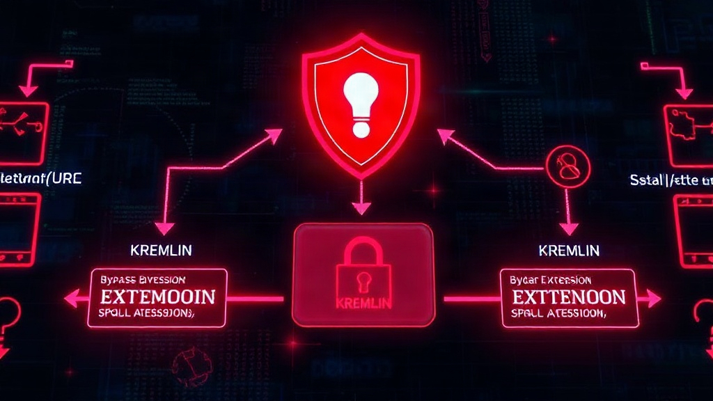 Diagram illustrating the KREMLIN malware's process of bypassing browser extension installation checks.