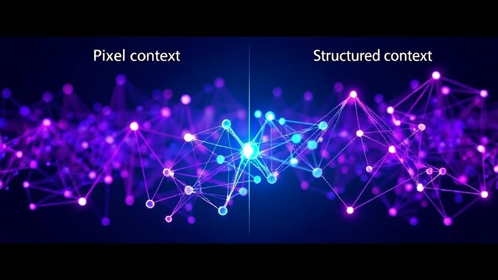 Visual comparison of pixel context (screenshot) versus structured context (data tokens)