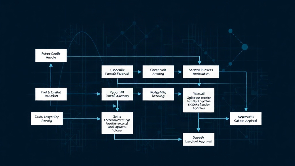 Diagram illustrating a complex finance workflow with multiple handoffs and approval stages
