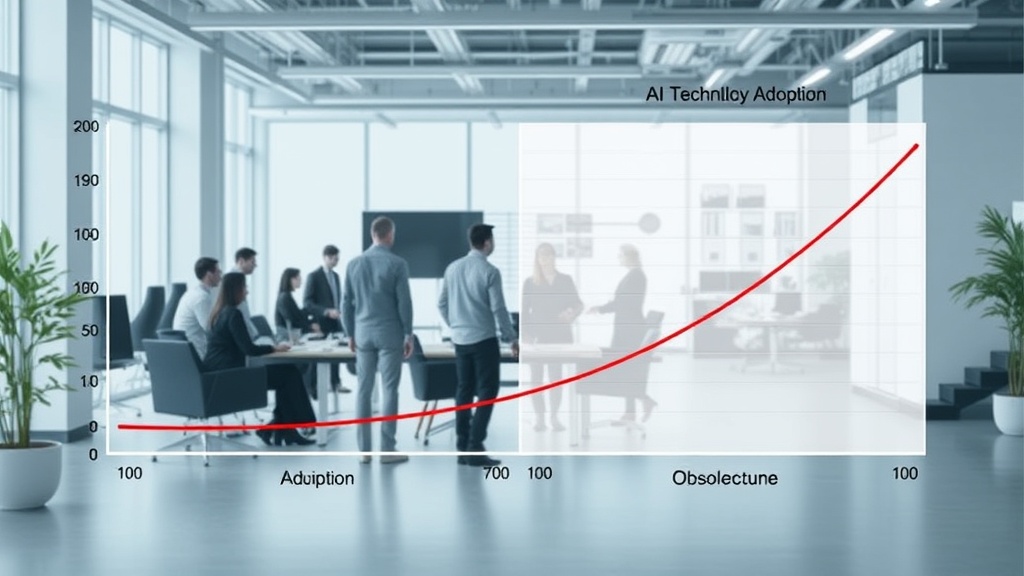 A visual comparison of AI technology adoption curves showing rapid acceleration and potential obsolescence
