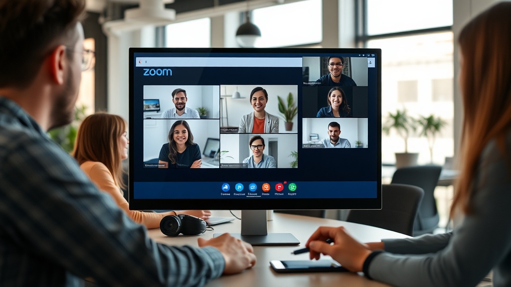 Zoom platform interface displaying a hybrid meeting with remote and in-office participants