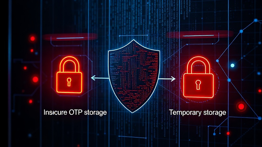 Diagram illustrating insecure OTP storage in a user model versus secure, temporary storage.