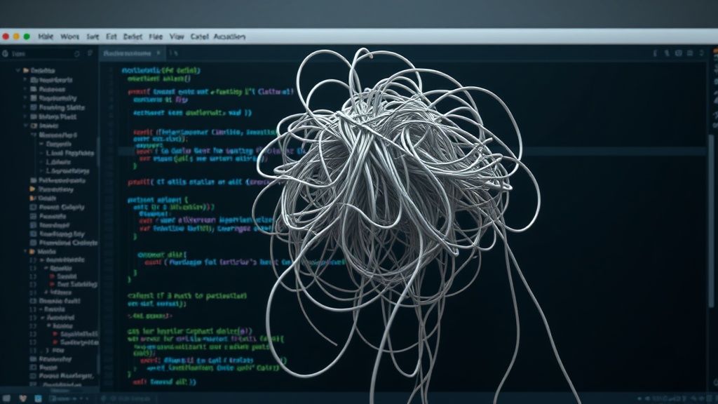 A visual metaphor comparing outdated documentation to a tangled mess of wires