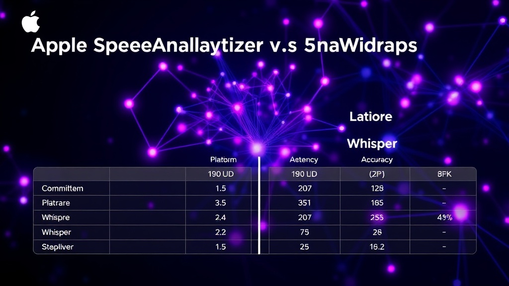 Comparison table showing platform, latency, and accuracy of SpeechAnalyzer and Whisper