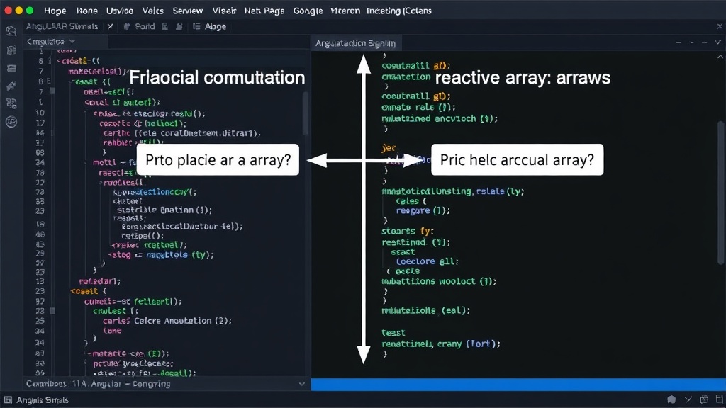 Illustrating the difference between in-place array mutation and creating a new array for Angular Signals.