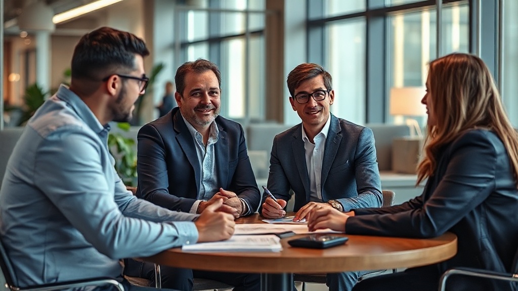 Venture capital firm partners discussing AI investment strategies in a modern office setting.