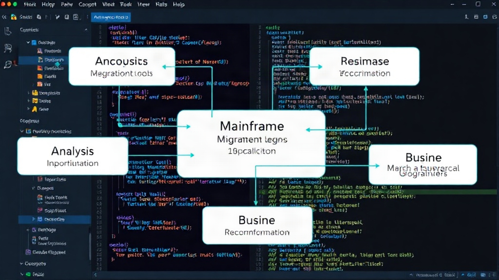 Diagram illustrating the different categories of mainframe migration tools and their primary functions.