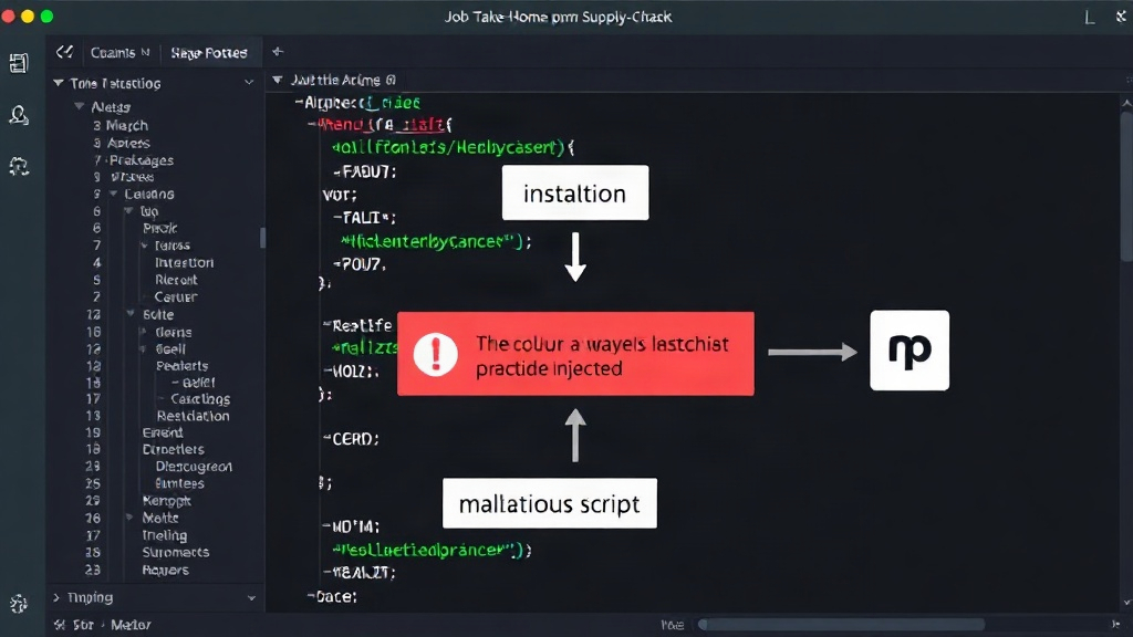 Diagram illustrating the typical npm package installation process and where a malicious script could be injected.