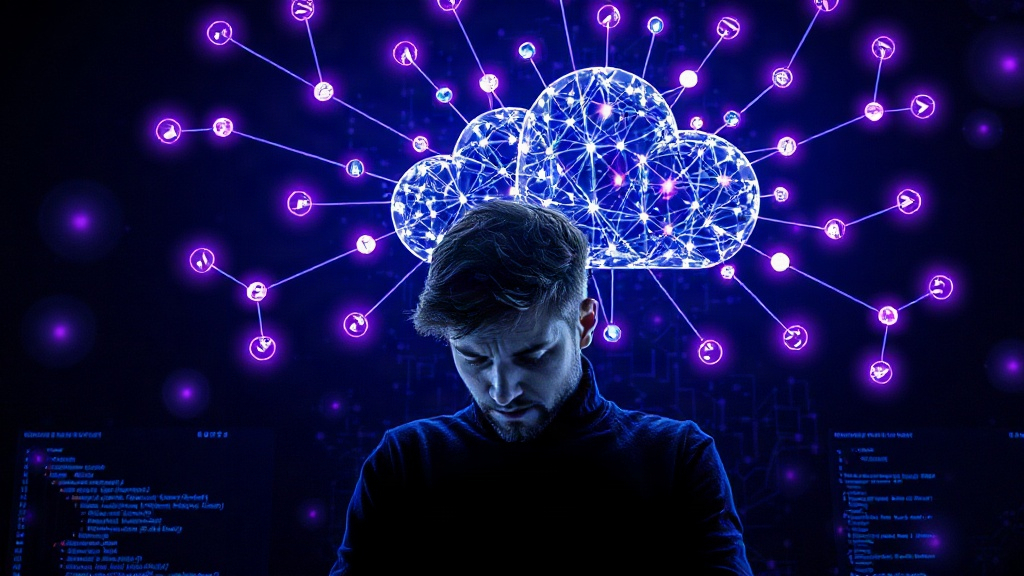 Developer struggling with complex cloud deployment diagrams and code