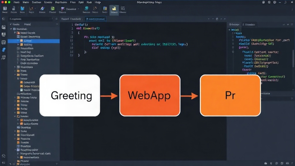 Diagram showing three example OCaml operators: Greeting, WebApp, and Pr
