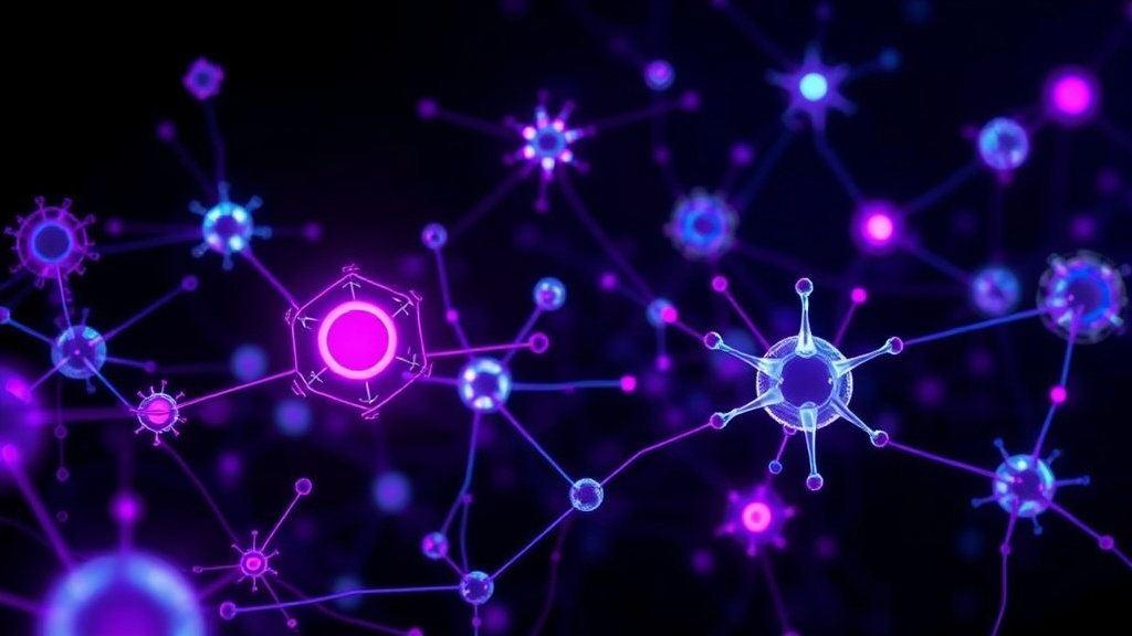 Simulation visualization showing digital organisms with varying shapes and colors representing different functional specializations.