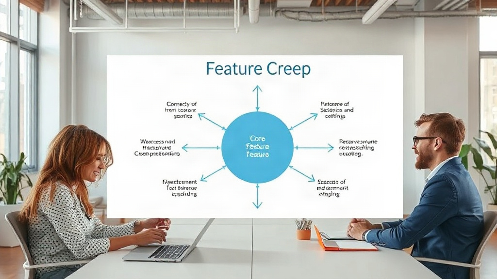 A diagram illustrating the concept of feature creep in AI tools, showing expansion beyond core functionality