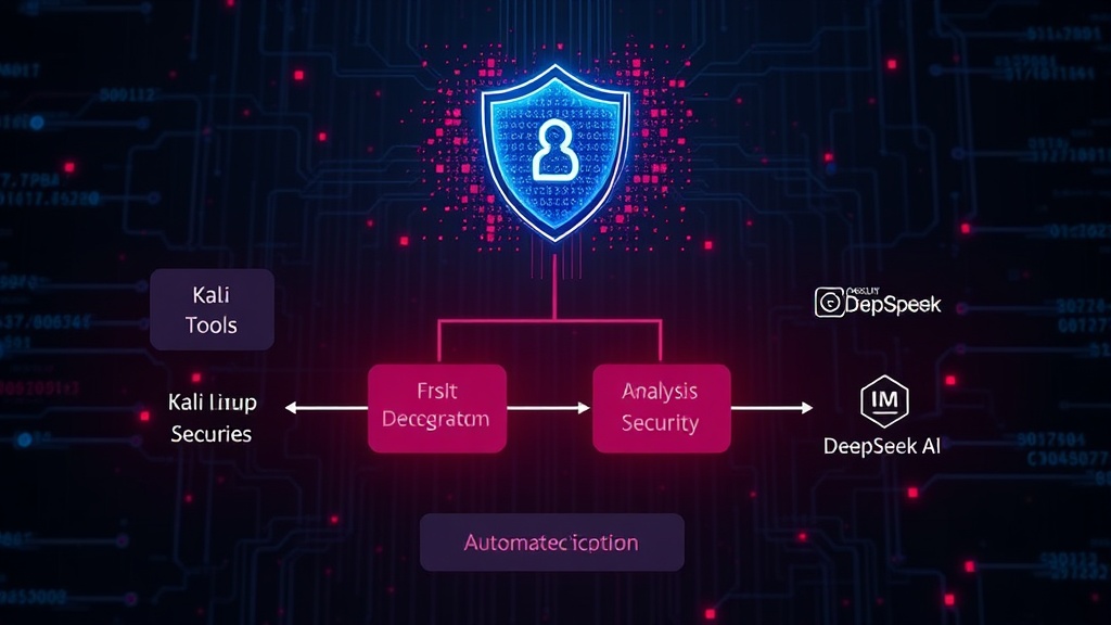 Diagram illustrating the flow from Kali Linux tools to DeepSeek AI analysis and automated actions