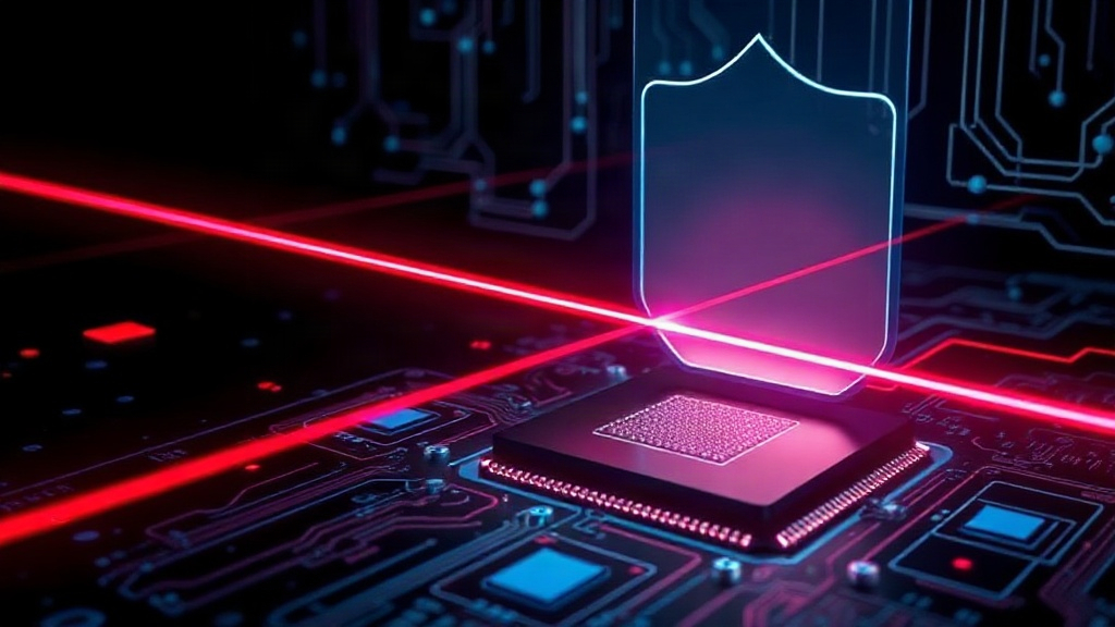 Diagram showing laser path targeting a specific region of the RP2350 chip