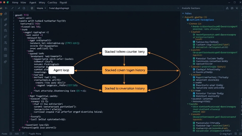 Diagram illustrating an agent loop with stacked conversation history inflating token count per call