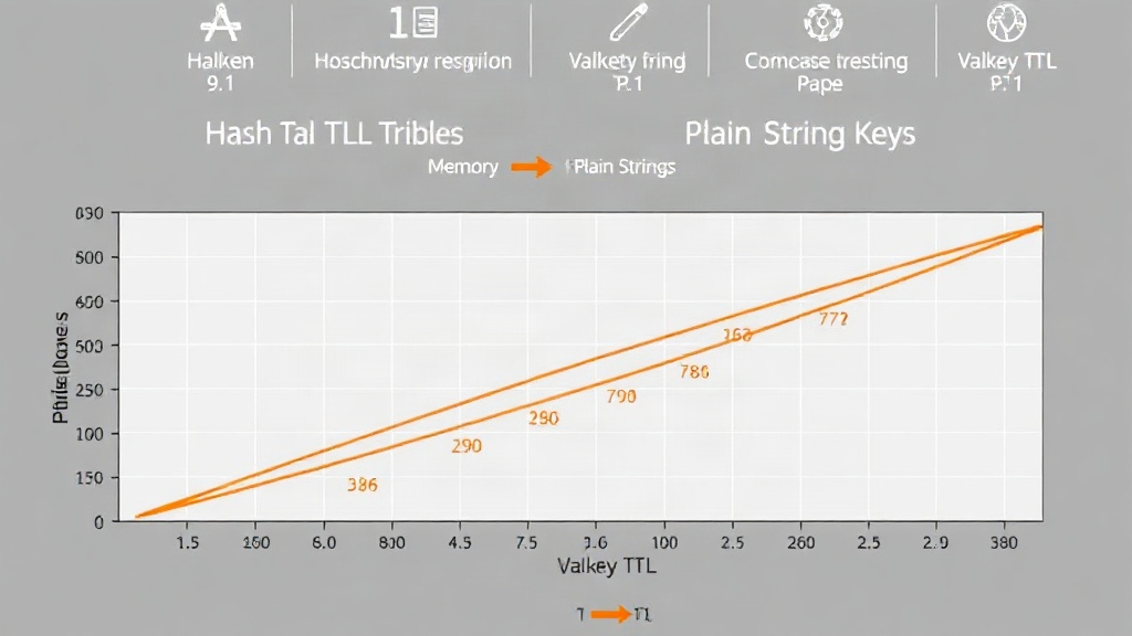 Valkey memory usage comparison chart showing hash TTL vs. plain string keys