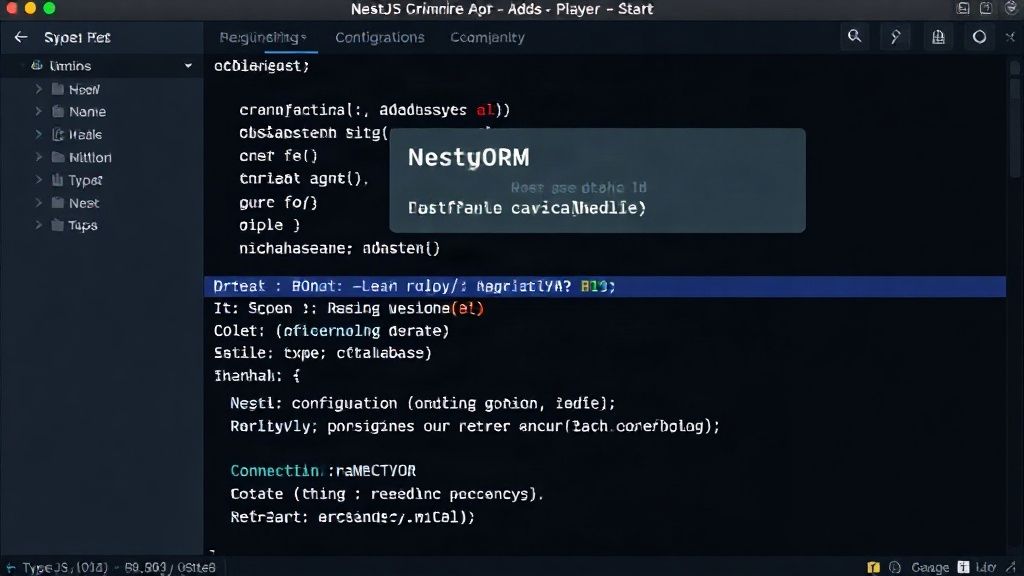 NestJS TypeORM configuration snippet showing database connection details.