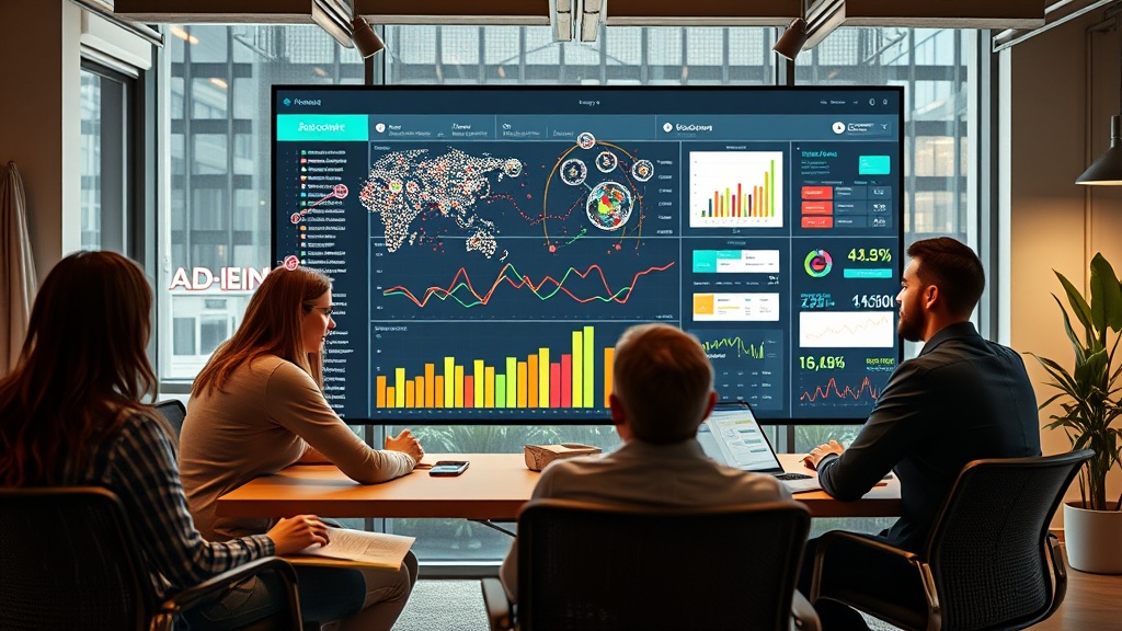 Conceptual visualization of data points transforming into ad creatives on a dashboard