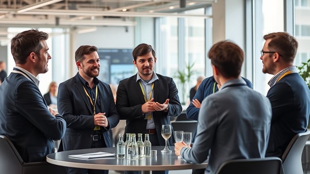 European AI startup founders discussing funding rounds at a tech conference